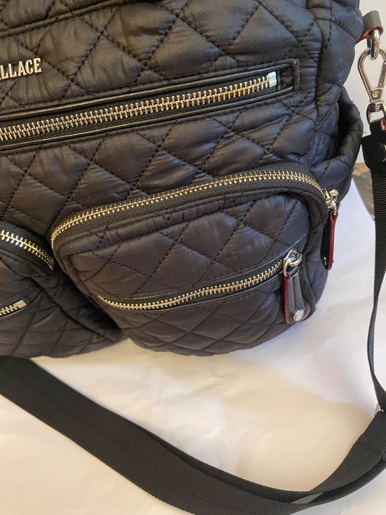 MZ WALLACE TOTE TRAVELER TOTE COSBY BLACK QUILTED SLIPS ON SUIT CASE HANDLE - Picture 4 of 16